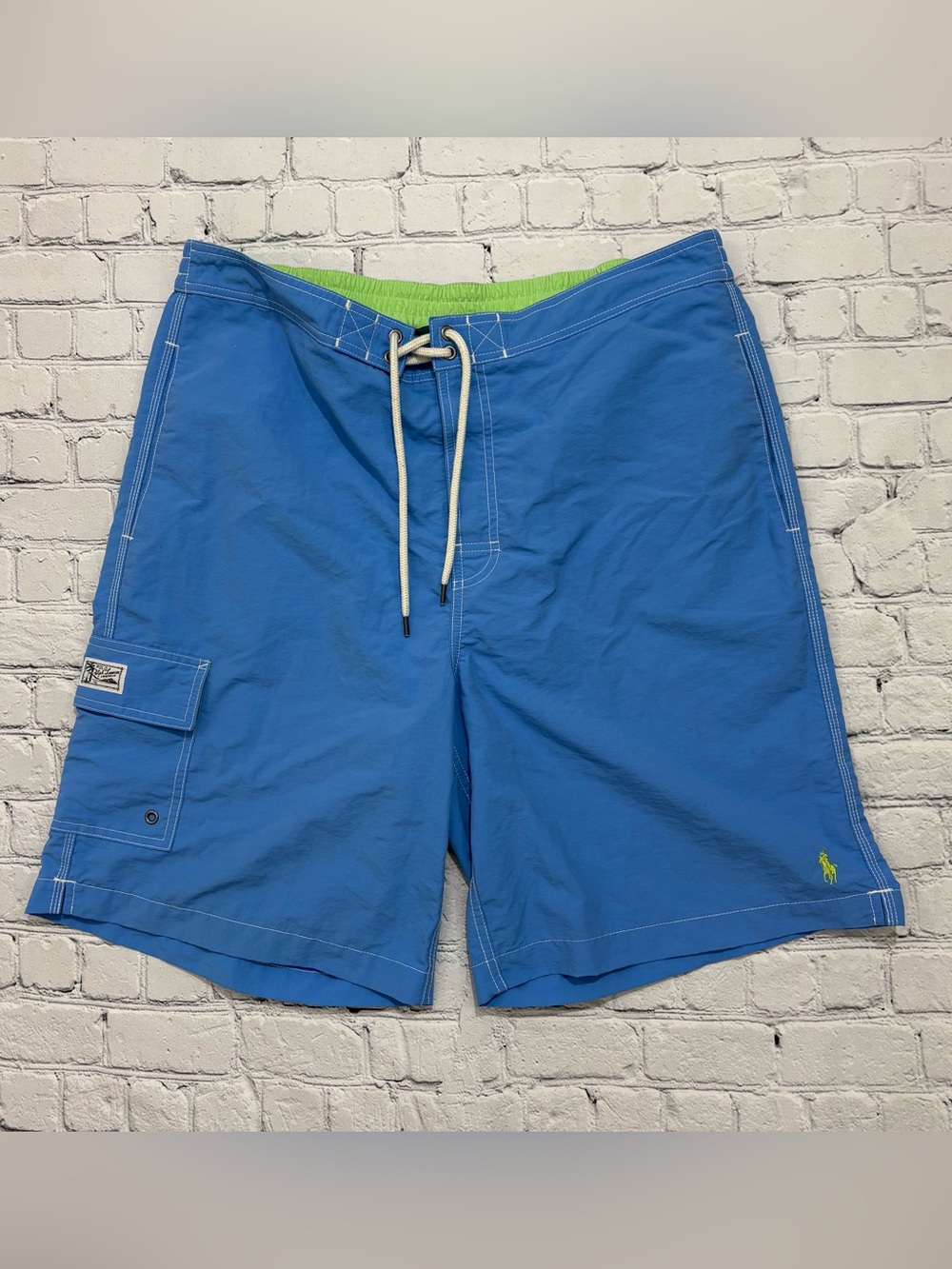 VTG Polo Ralph lauren Shorts Mens Large Blue Swim Trunks lined drawstring beach